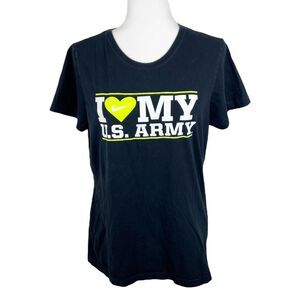 Nike I Heart My US Army Shirt Women Extra Large Black Yellow Slim Fit S/S Tee